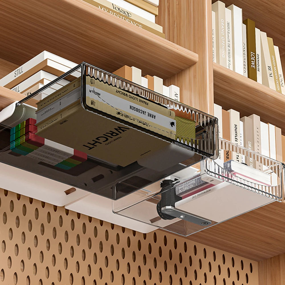 Self-Adhesive Under Desk Sliding Drawer Organizer | 2 Sizes Desk Drawer Organizer PRIMED