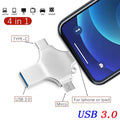 4-in-1 USB 3.0 Flash Drive 256GB 128GB for iPhone Android USB Flash Drive PRIMED 256GB Sliver CN