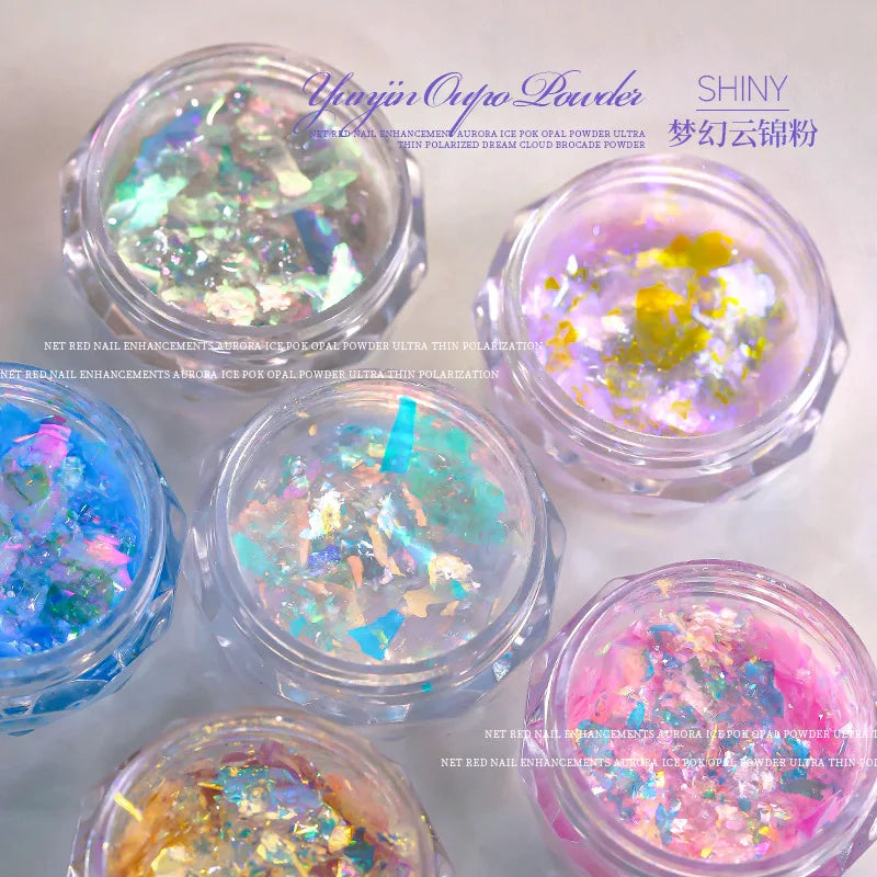 4-Jar Aurora Opal Nail Glitter Powder Set – Mirror Shimmer Nail Glitter Powder PRIMED
