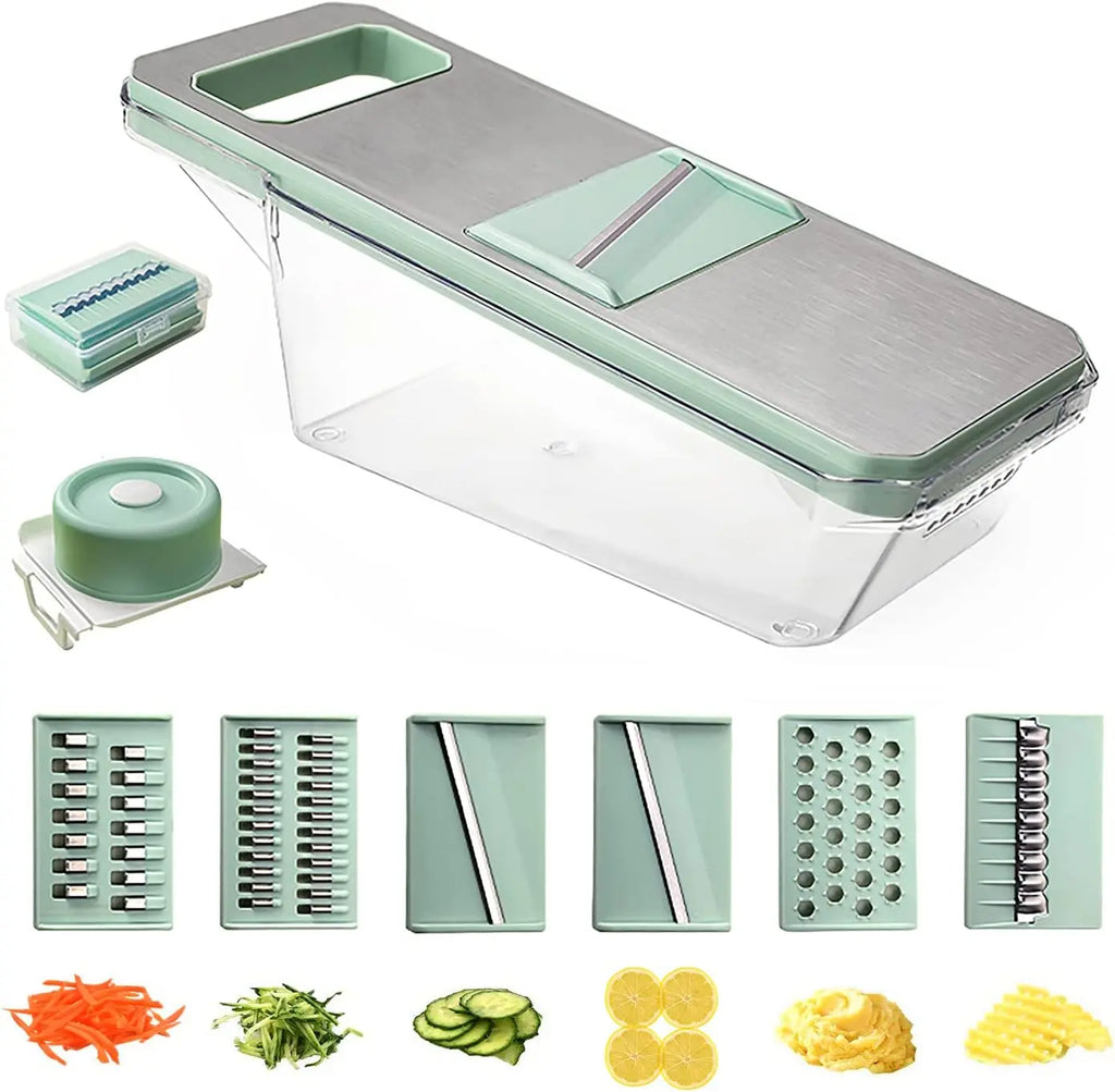 LMETJMA 6-in-1 Mandoline Vegetable Slicer & Julienne Shredder Mandoline Vegetable Slicer PRIMED light green