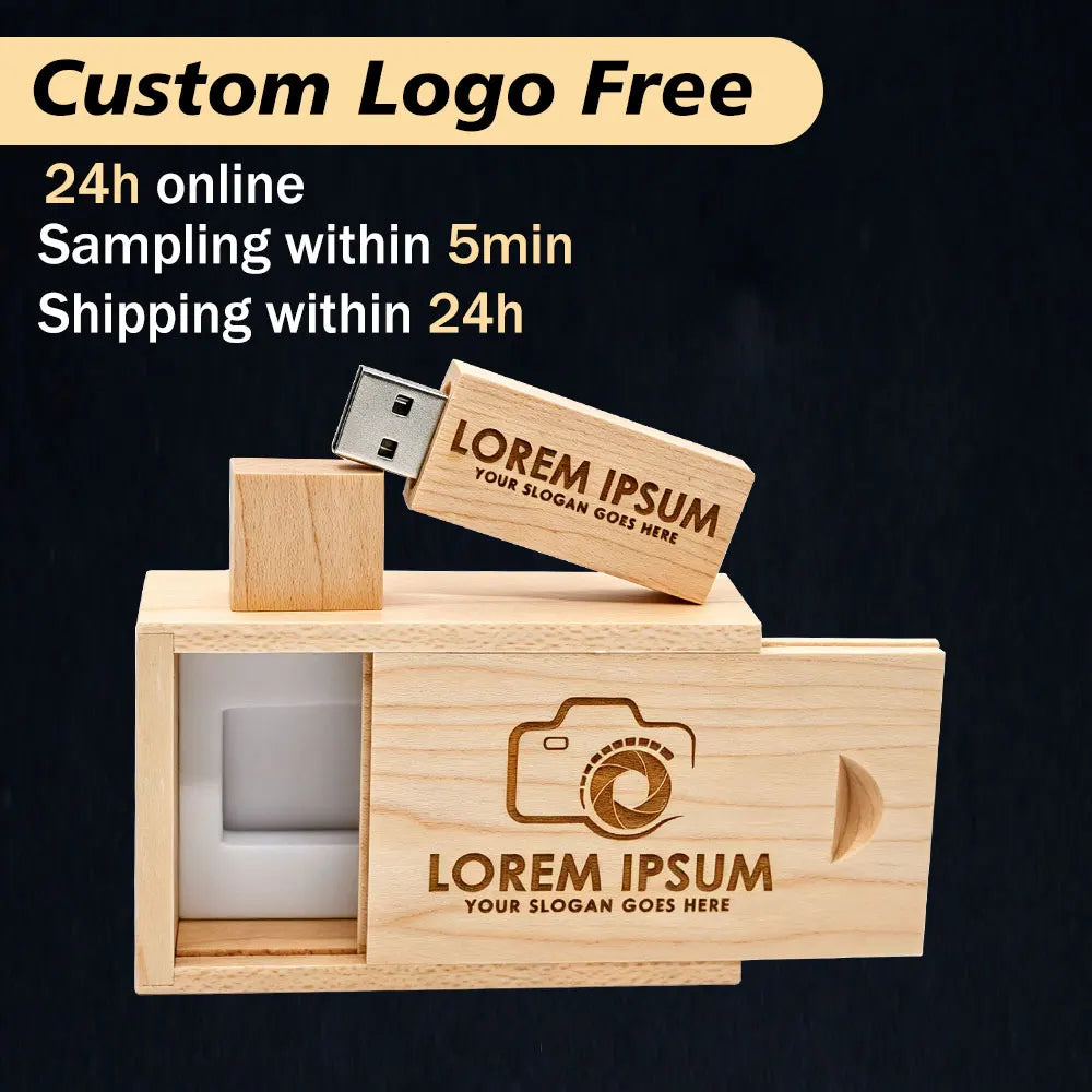 10-Pack Wooden Bamboo USB Flash Drives | Custom Logo & Gift Box USB Flash Drive PRIMED
