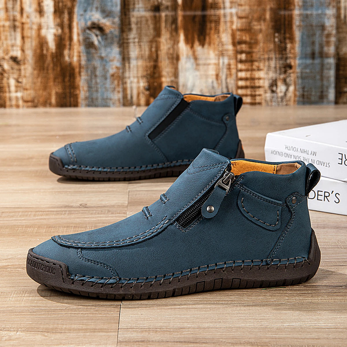 Men's Handmade Leather Ankle Boots | Zip Casual Shoes 39–48 Men's Leather Boots PRIMED Blue 41