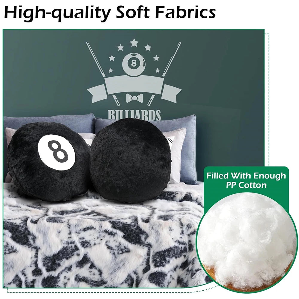 8 Ball Plush Throw Pillow – 35cm Round Stuffed Cushion Decorative Throw Pillow PRIMED