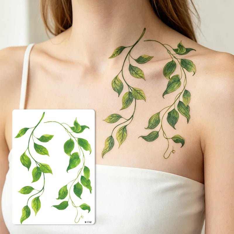 Green Vine Leaf Temporary Tattoo Sticker – Waterproof Body Art Temporary Tattoo Sticker PRIMED W-1742