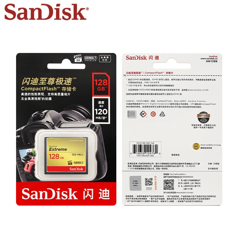 SanDisk Extreme CF Card UDMA-7 VPG20 – 32GB 64GB 128GB CompactFlash Memory Card PRIMED