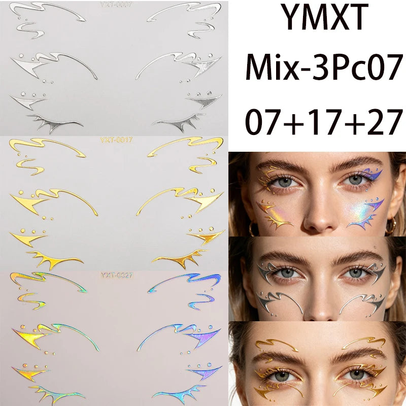 Holographic Laser Eyeliner Stickers – Waterproof Face Art Decals Face Art Sticker PRIMED Mixed-3Pc07