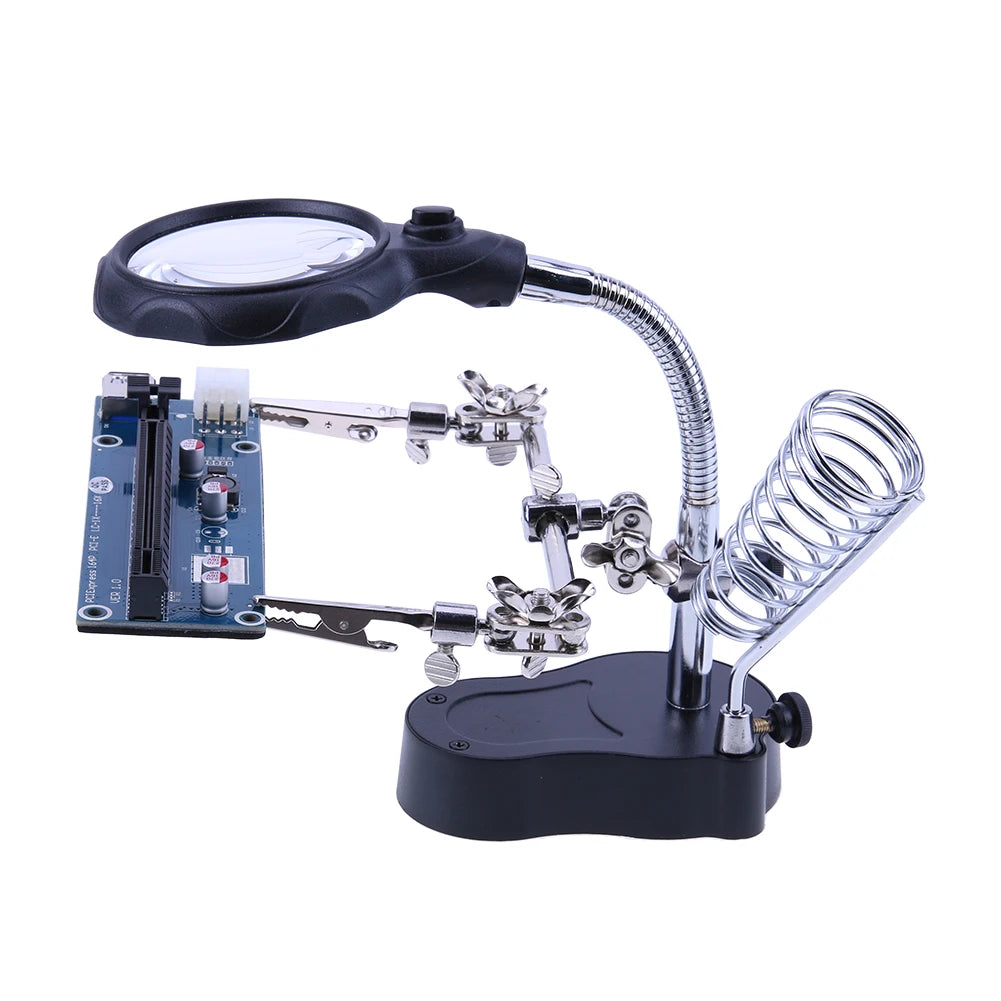 LED Desktop Magnifier Stand with Helping Hand Clamps | 3X–10X LED Magnifier Stand PRIMED