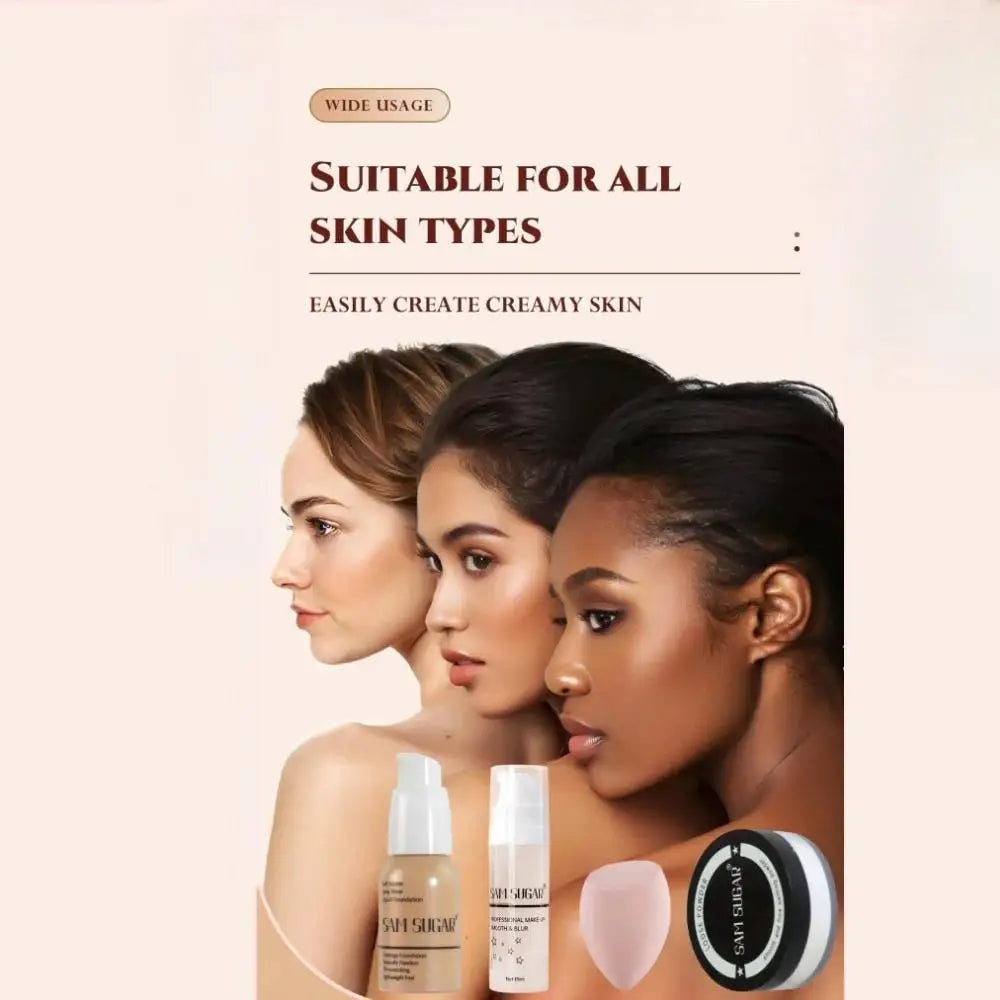 SAM SUGAR Makeup Base Set – Primer, Foundation & Powder