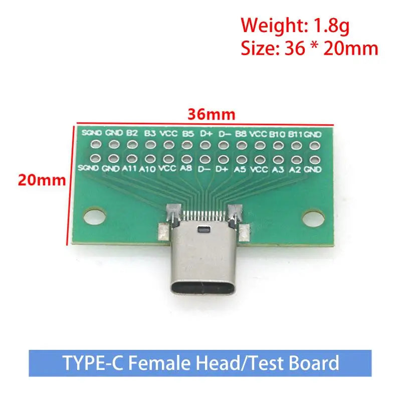 USB 3.1 Type-C Male to Female Test PCB Board Adapter 24P 2.54mm