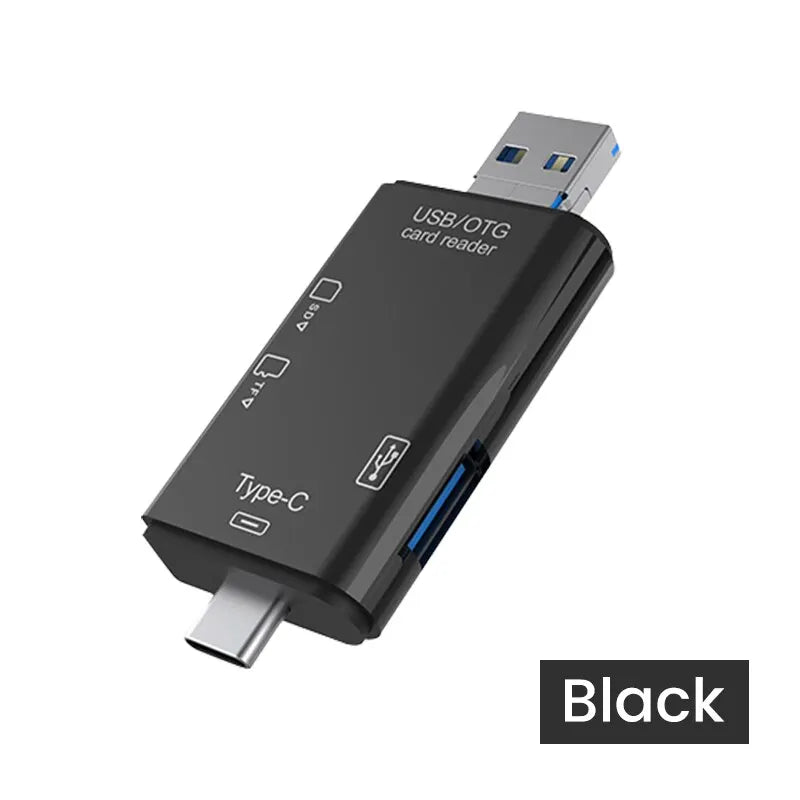 6-in-1 OTG USB Type-C Multi Memory Card Reader Adapter Memory Card Reader PRIMED Black