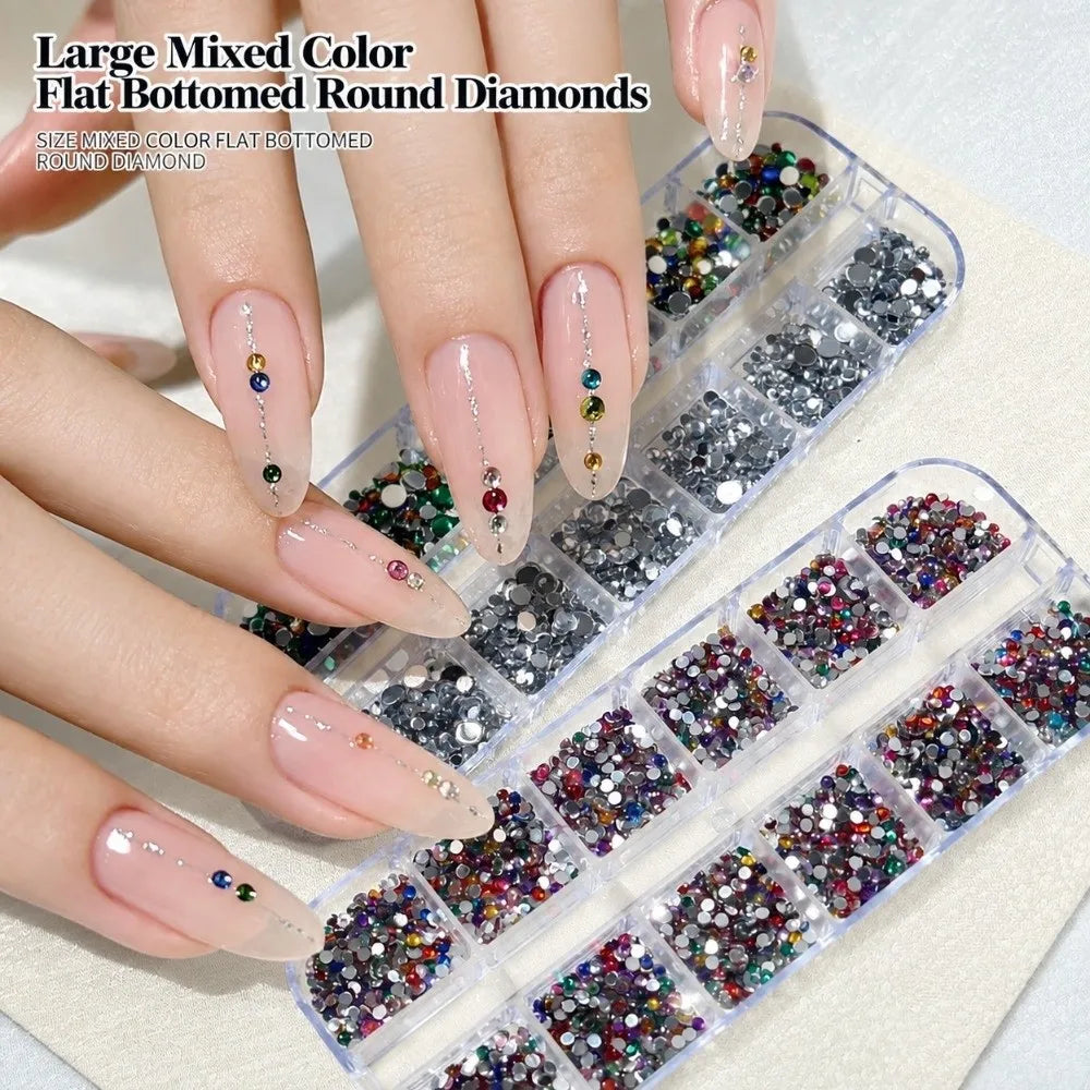 12-Grid Nail Rhinestone Charms – Flatback Crystal Gems Set Nail Art Rhinestones PRIMED