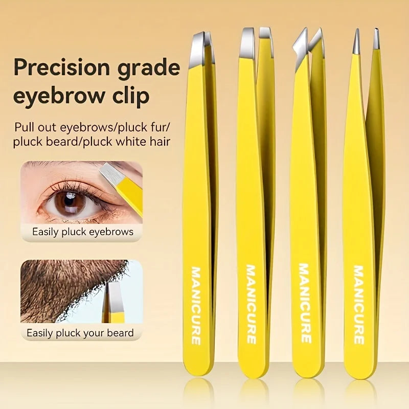 Stainless Steel Slanted Eyebrow Tweezers Set – 2 or 4 Pcs