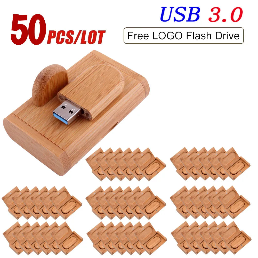 50-Pack Custom Logo Wooden USB 3.0 Flash Drives 4–64GB USB Flash Drive PRIMED