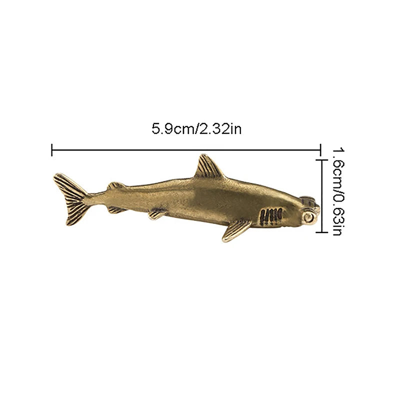 Vintage Brass Shark Figurine – Desktop Ornament & Keychain