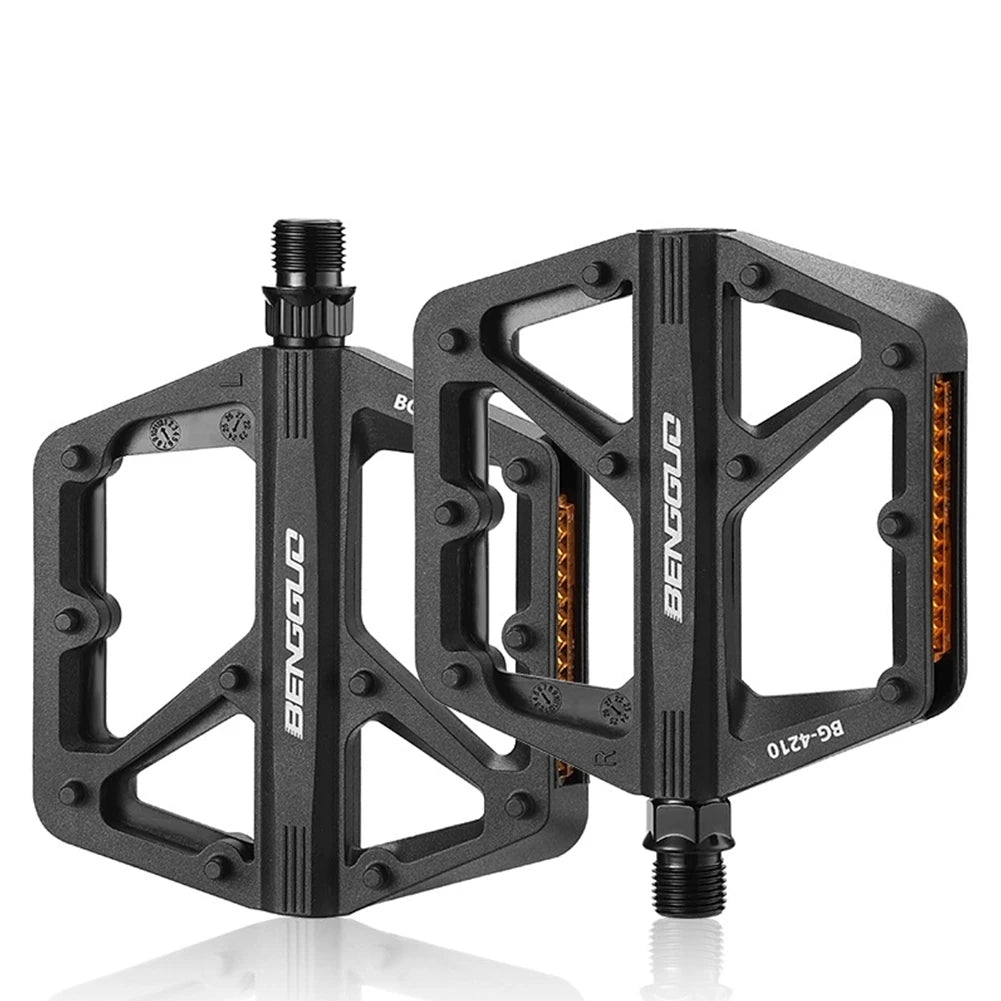 Ultralight Flat Bike Pedals | Double DU Bearing & Reflector Flat Bike Pedals PRIMED Black