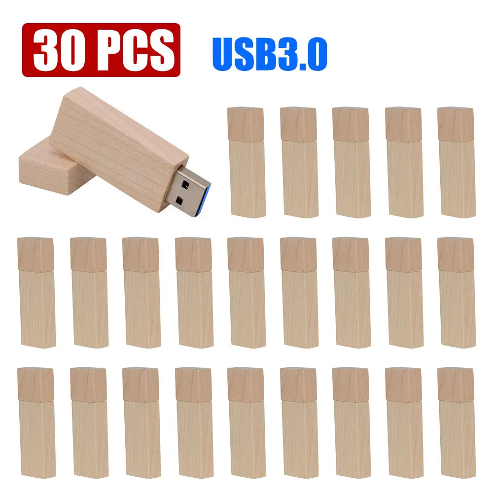 30-Pack Wooden USB 3.0 Flash Drives | Free Custom Logo 4–64GB USB Flash Drive Set PRIMED 4GB Maple wood NO box