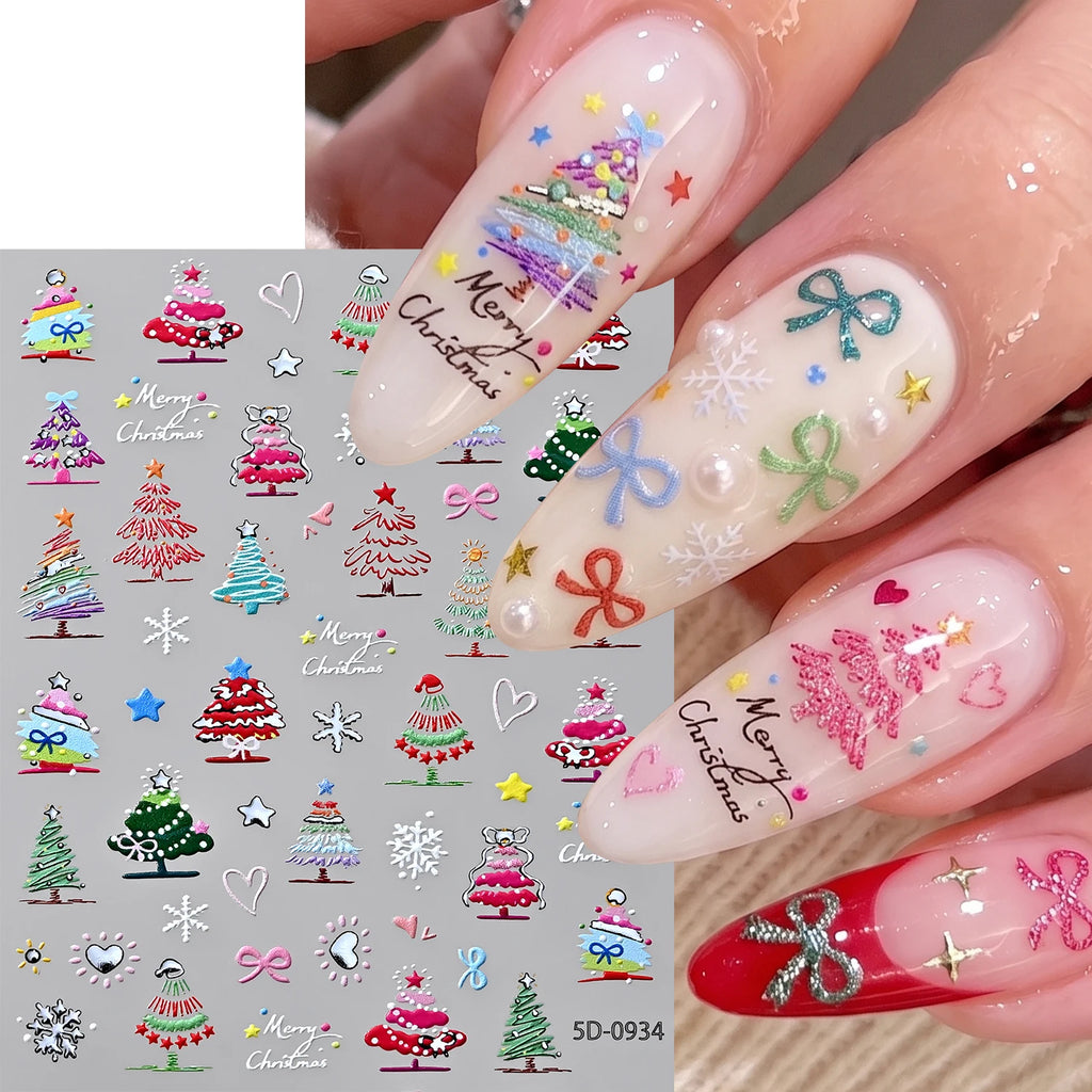 5D Christmas Tree Nail Art Stickers – Bows & Snowflake Decals Nail Art Stickers PRIMED