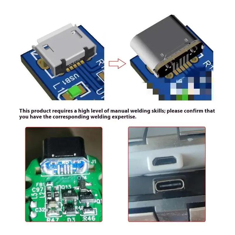 USB Type-C 5-Pin SMD Female Socket for PCB Soldering – 2 Pack
