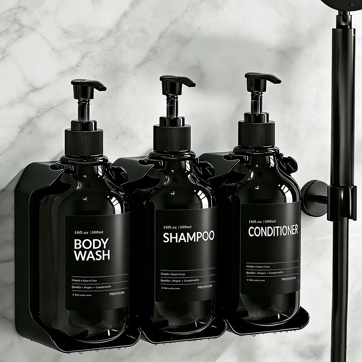 Wall Mount Shampoo & Conditioner Dispenser – 2 or 3 Chamber Set