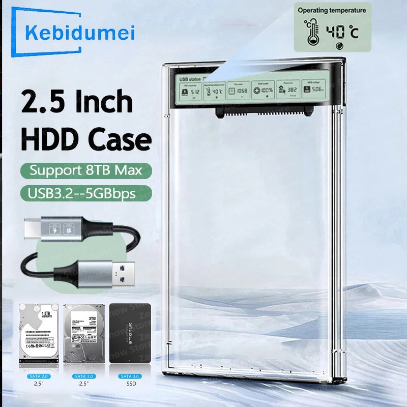 2.5" HDD SSD Enclosure USB 3.2 Gen2 Smart Display – 5Gbps Hard Drive Enclosure PRIMED
