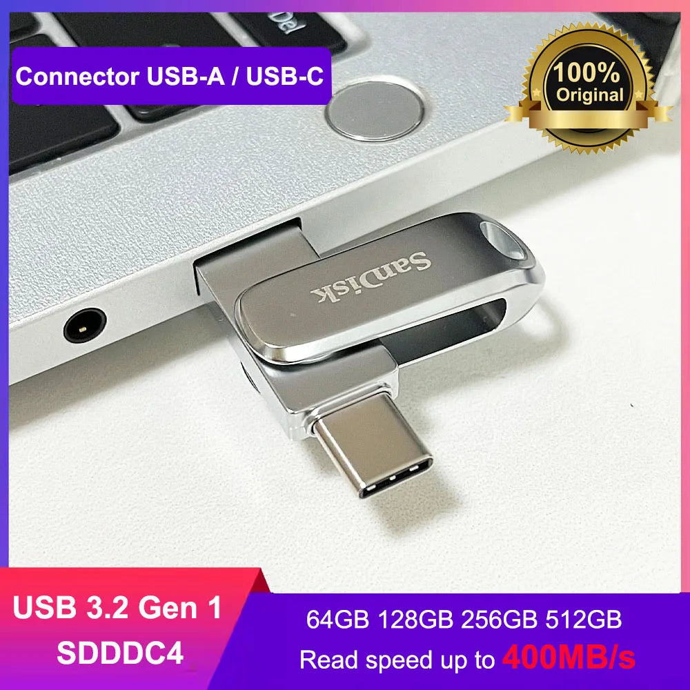 SanDisk Ultra Dual Drive Luxe USB 3.2 Type-C & Type-A Flash Drive USB Flash Drive PRIMED 256GB
