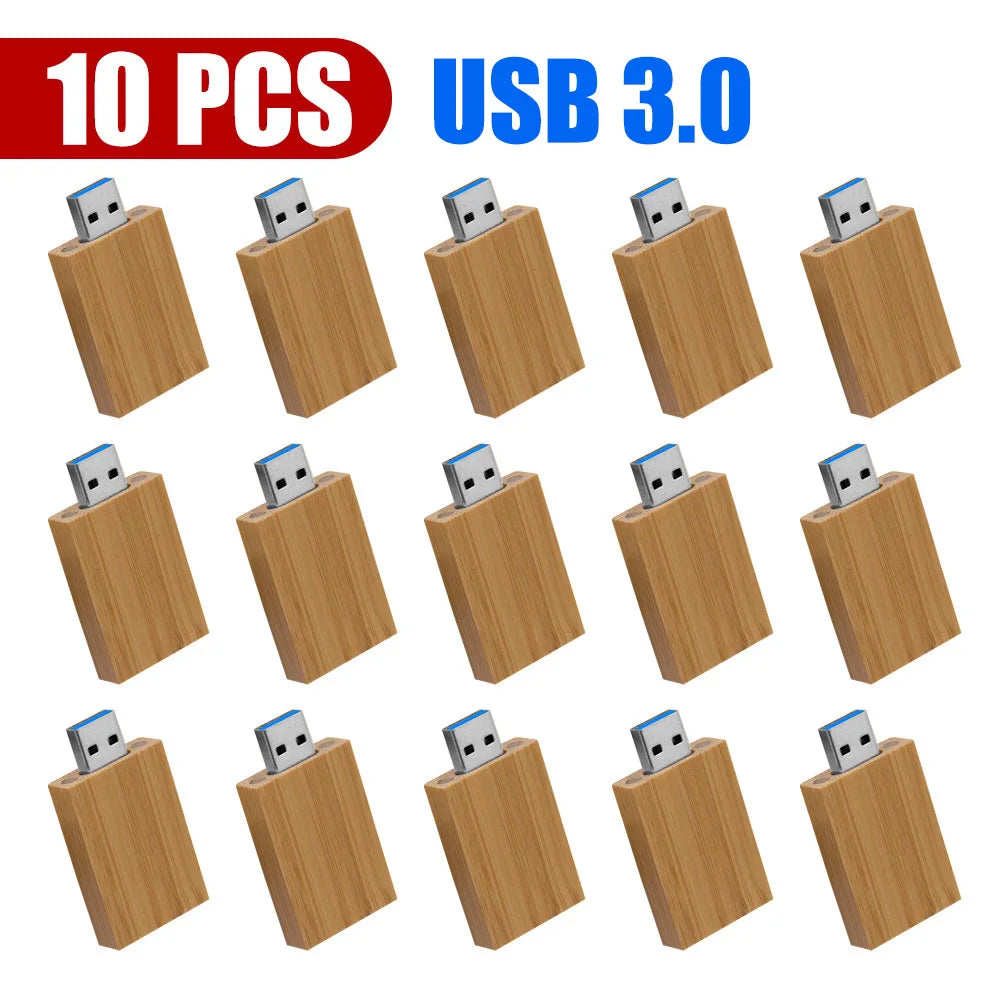 10-Pack Bamboo USB 3.0 Flash Drives | Free Custom Logo Engraved Custom USB Flash Drive PRIMED 4GB Carbonized Bamboo
