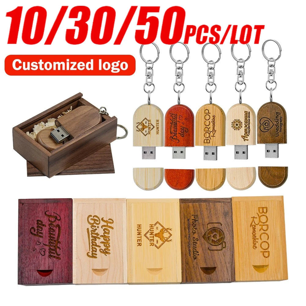 Wooden USB Flash Drive Custom Logo Key Chain | 4–32GB Bulk Wooden USB Flash Drive PRIMED