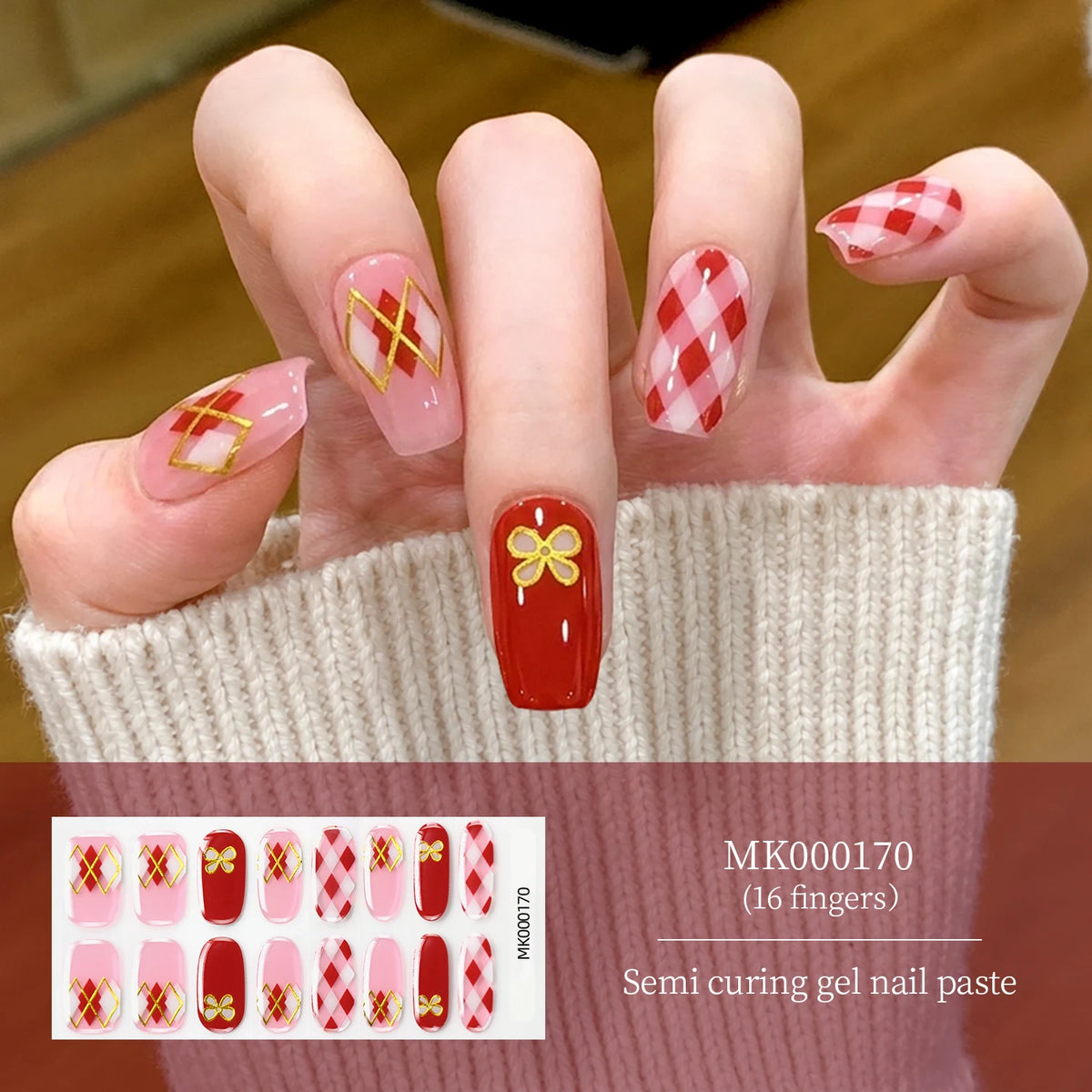 Pink Lotus Semi Cured Gel Nail Strips – Gold Foil 16 Tips