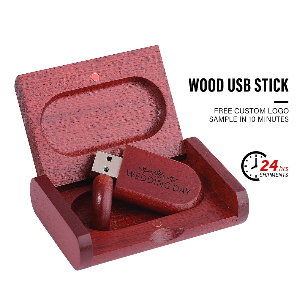 Wooden USB Flash Drive 4–64GB | Free Custom Logo | Gift Box