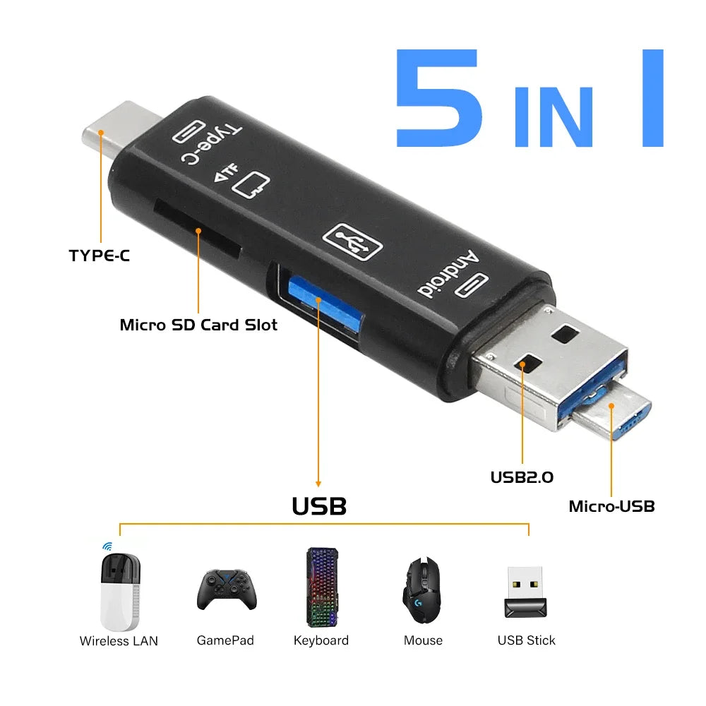 6-in-1 USB 3.0 Memory Card Reader – Type-C, OTG, SD & TF Memory Card Reader PRIMED