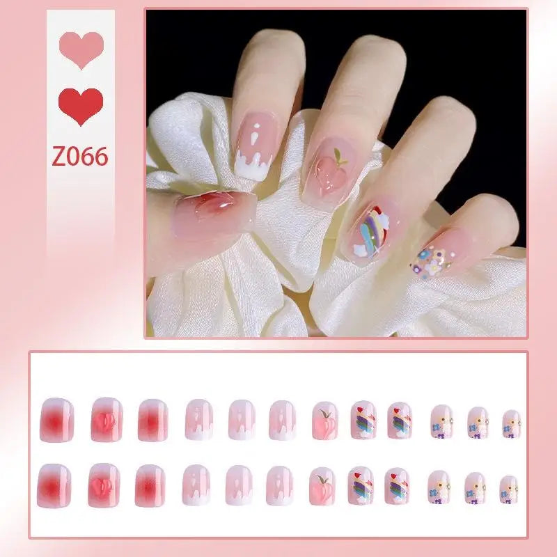 French Press On Nails Set – 24 Short Acrylic Tips with Glue