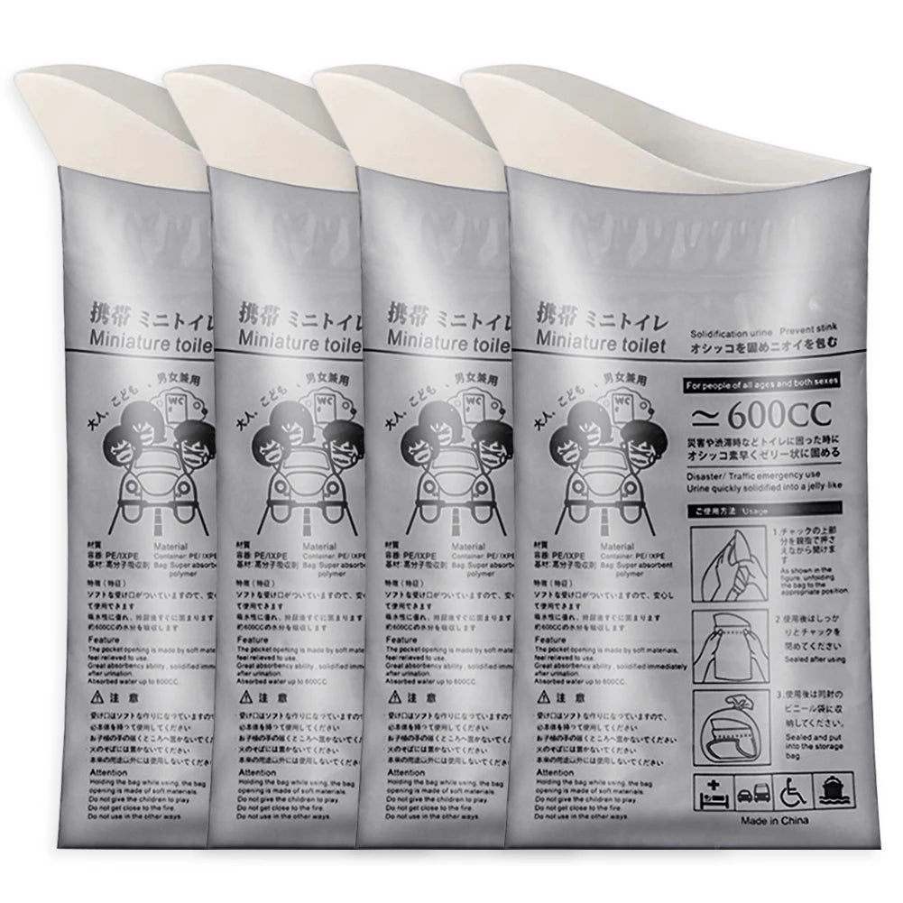 4-Pack Disposable Emergency Urinal Bags 600ml Portable Toilet Disposable Urinal Bag PRIMED Silver