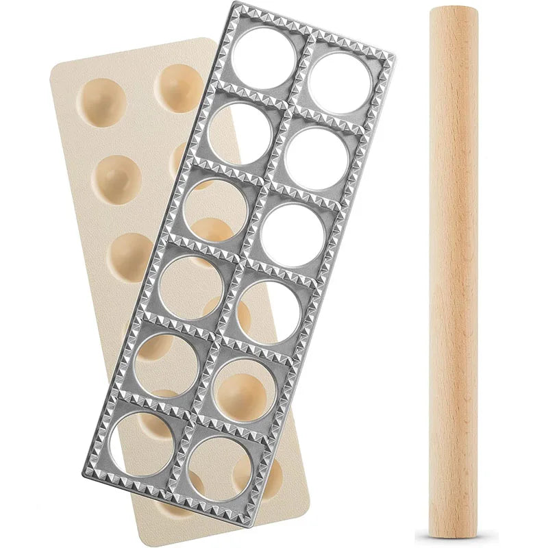 12-Hole Aluminum Ravioli Maker Press – Dumpling Pasta Kit Pasta Maker Mold PRIMED Silver