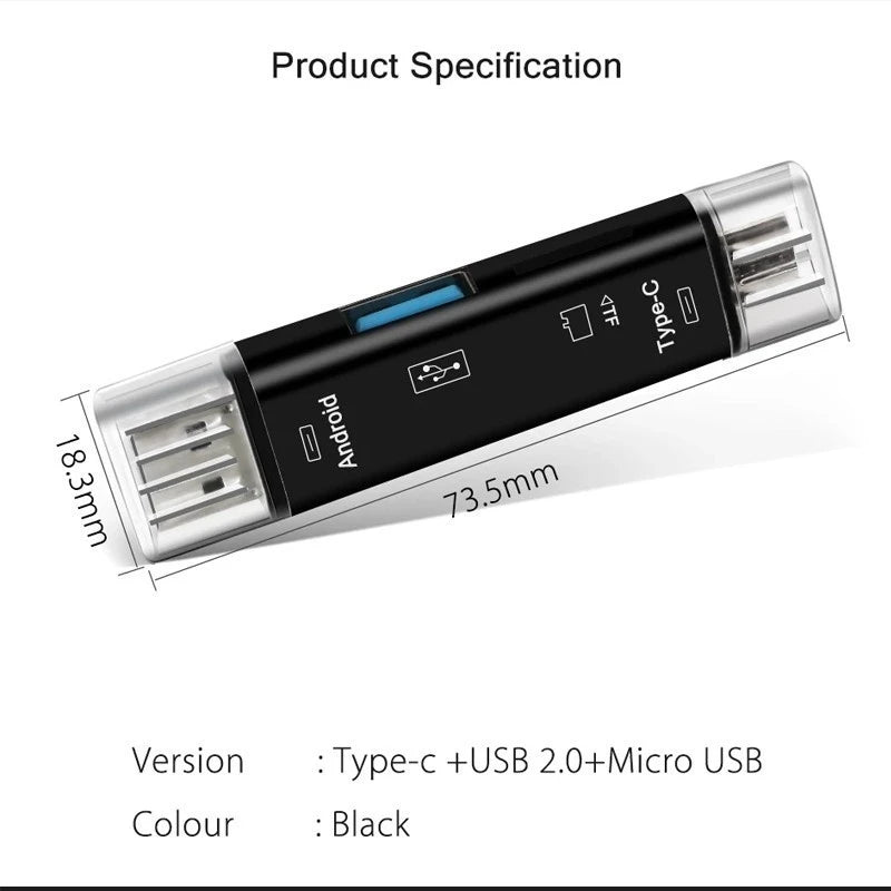 5-in-1 OTG Card Reader USB Type-C Micro USB TF SD Adapter OTG Card Reader PRIMED
