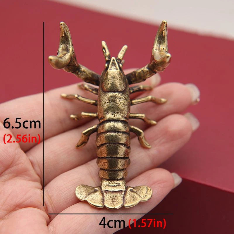 Solid Brass Crayfish Figurine | Vintage Lobster Desk Ornament