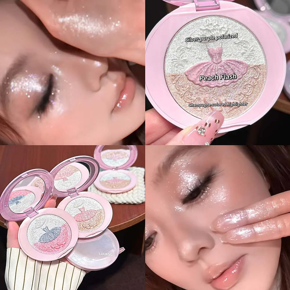 3-Color Pearl Shimmer Highlighter Palette – Face & Body Glow