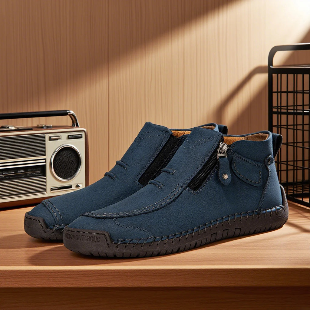 Men's Handmade Split Leather Ankle Boots | Zip Closure Men's Ankle Boots PRIMED Blue 44