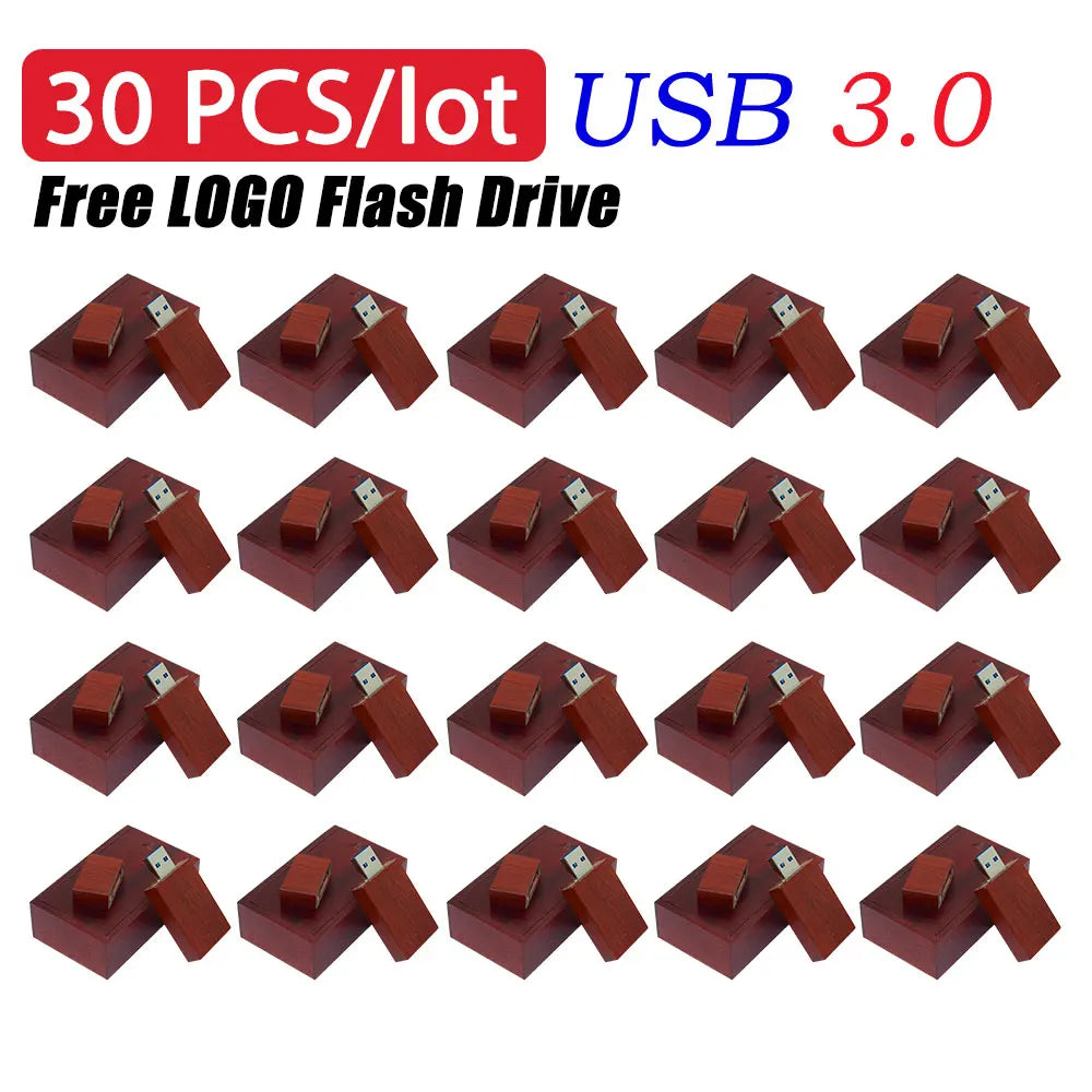 30-Pack Custom Logo Bamboo USB 3.0 Flash Drives 4GB–128GB USB Flash Drive PRIMED 128 GB Rose wood with box