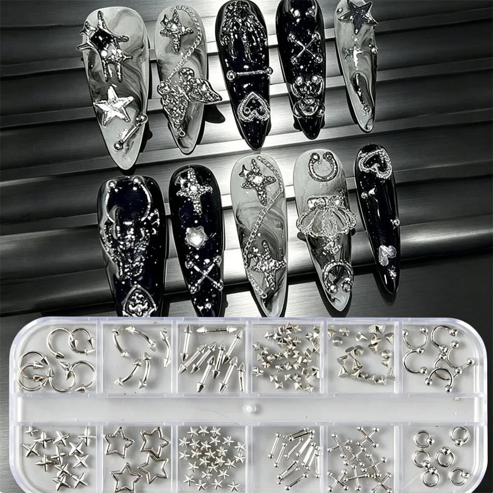 Metal Nail Art Charms 2-Box Set – Gothic Rivets, Studs & Stars Nail Art Charms PRIMED