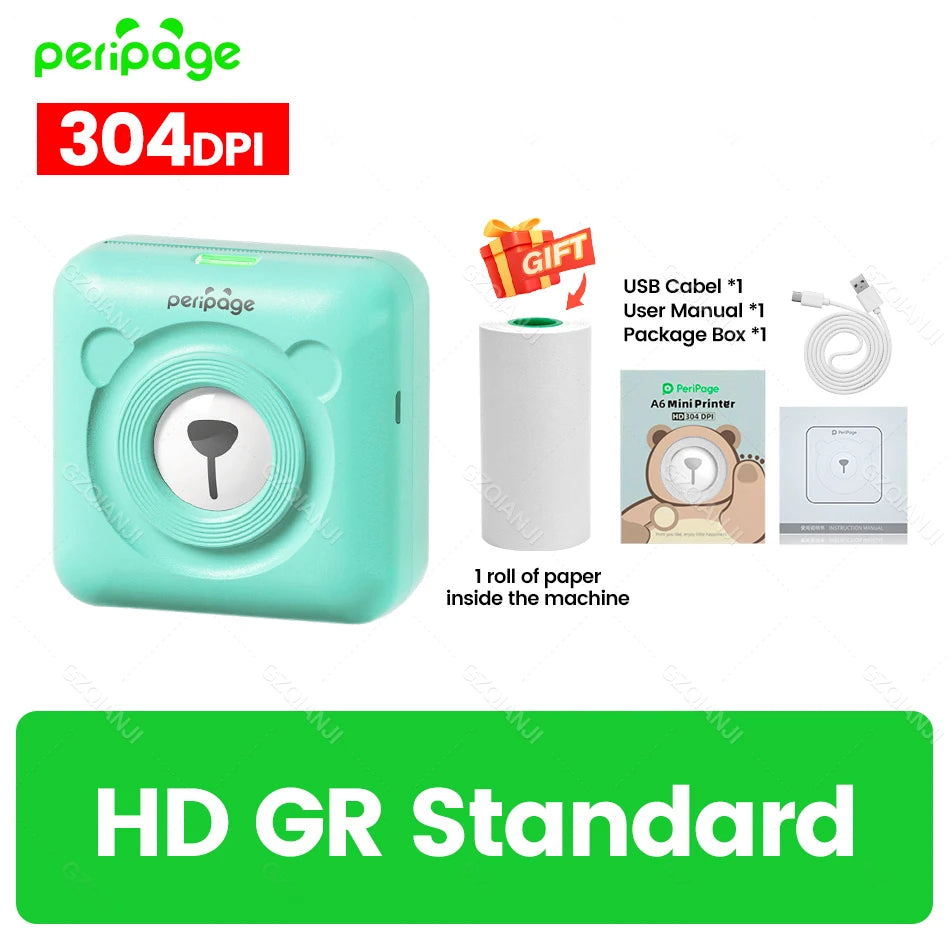 PeriPage A6 304DPI Bluetooth Mini Thermal Photo & Label Printer Mini Thermal Printer PRIMED 304dpi GR Printer