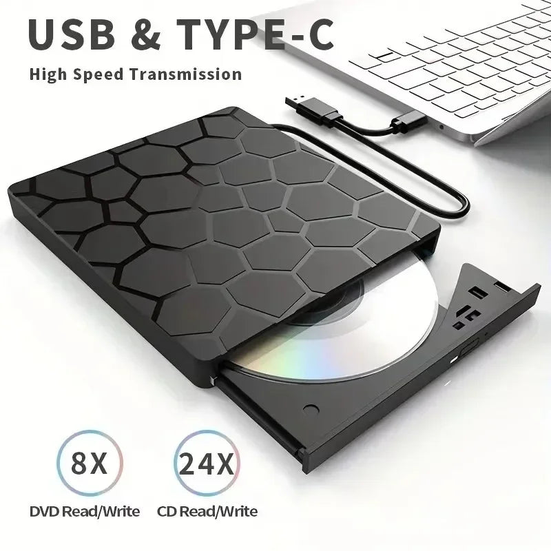 GGBEE 7-in-1 External CD/DVD Burner Drive USB 3.0 & Type-C External Optical Drive PRIMED