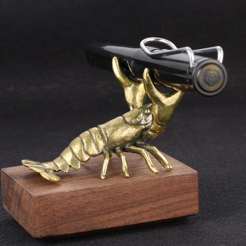 Solid Brass Crayfish Figurine | Vintage Lobster Desk Ornament