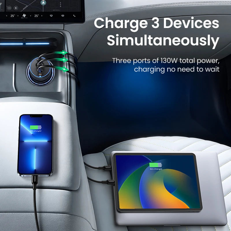UGREEN 130W Car Charger 3-Port USB-C PD Fast Charging Car Charger PRIMED