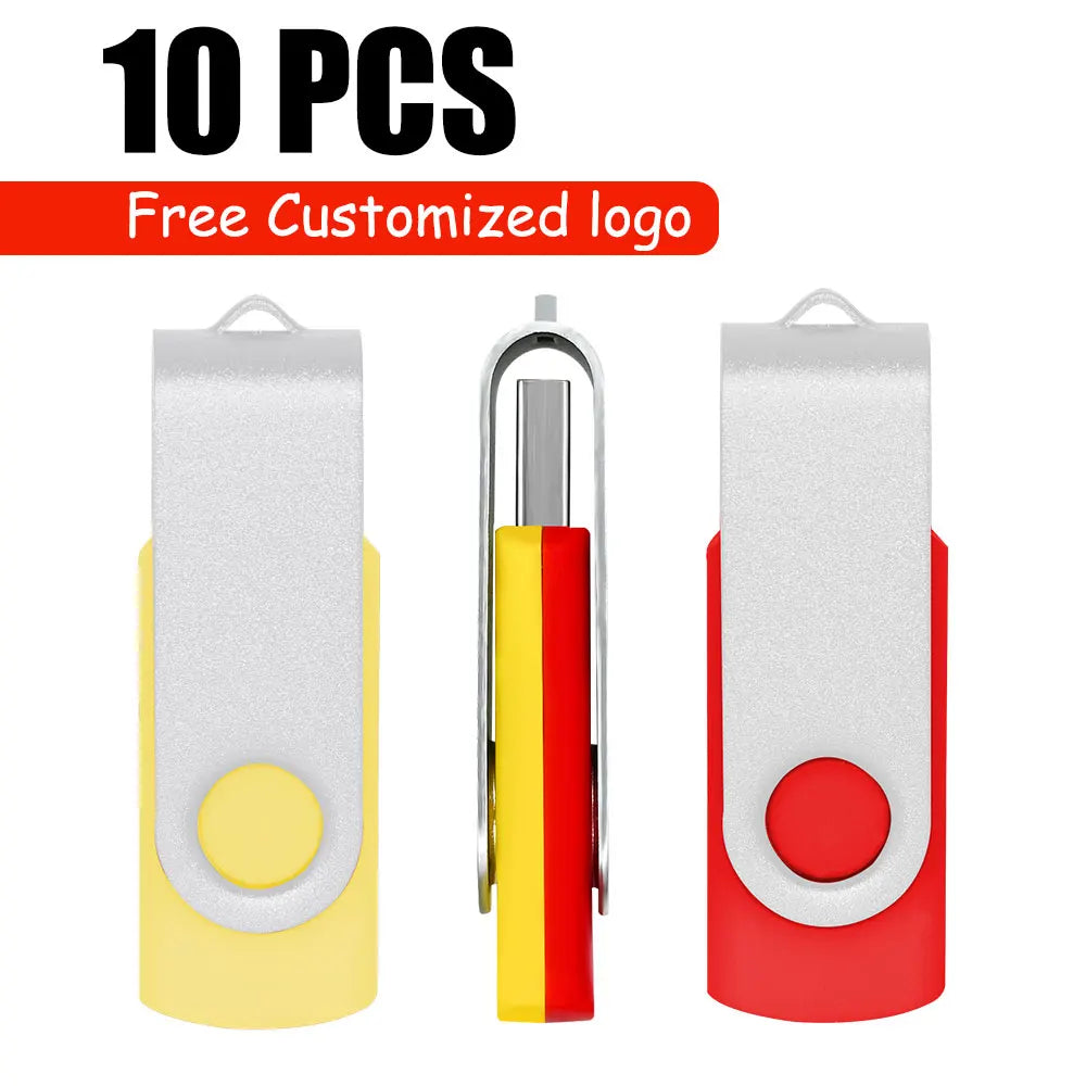 10-Pack Custom Logo Metal USB Flash Drives 256MB–128GB USB Flash Drive PRIMED 1GB x 10PCS yellow-redA