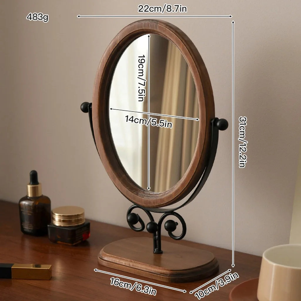 Vintage Oval Vanity Mirror – 360° Rotatable Tabletop Makeup Mirror