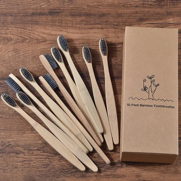 10-Pack Bamboo Toothbrush – BPA Free Soft Charcoal Bristles