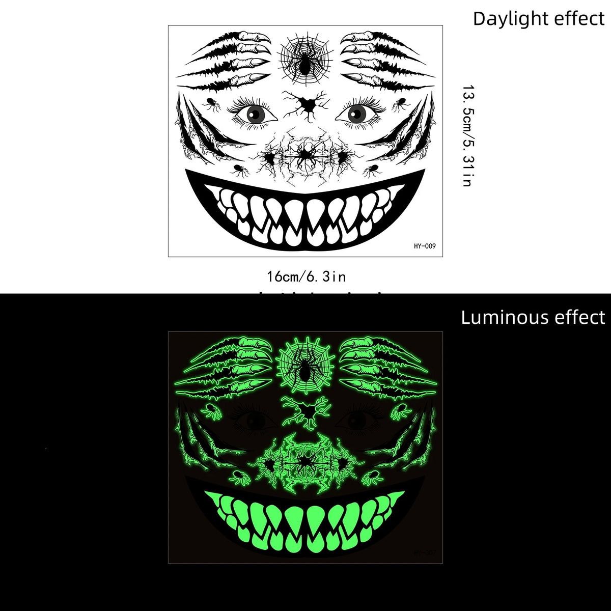 Halloween Glow in the Dark Mouth Temporary Tattoos | Eco-Friendly Temporary Face Tattoo PRIMED HY-009