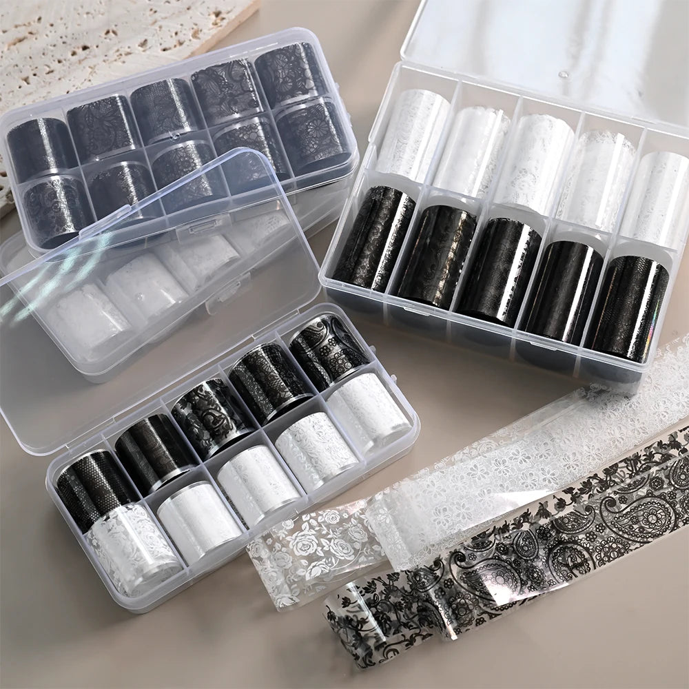 10 Rolls Nail Transfer Foil – Lace Flower & Starry Sky Stickers