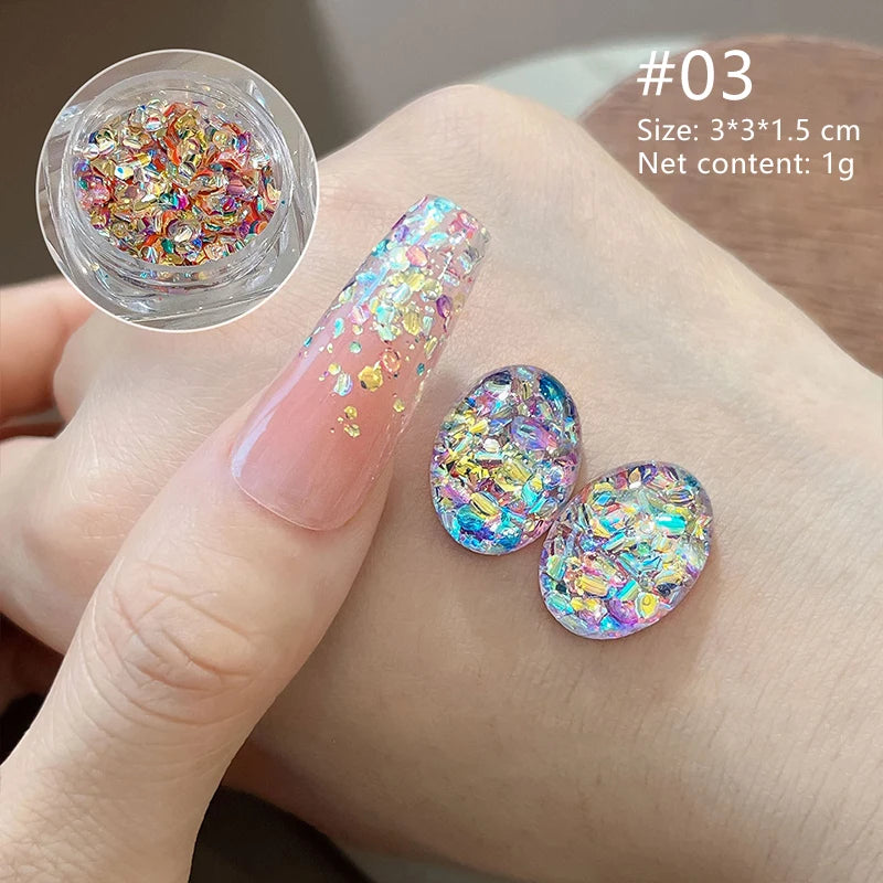 3D Holographic Nail Glitter Rhinestones – DIY Nail Art Decor Nail Art Glitter PRIMED 03