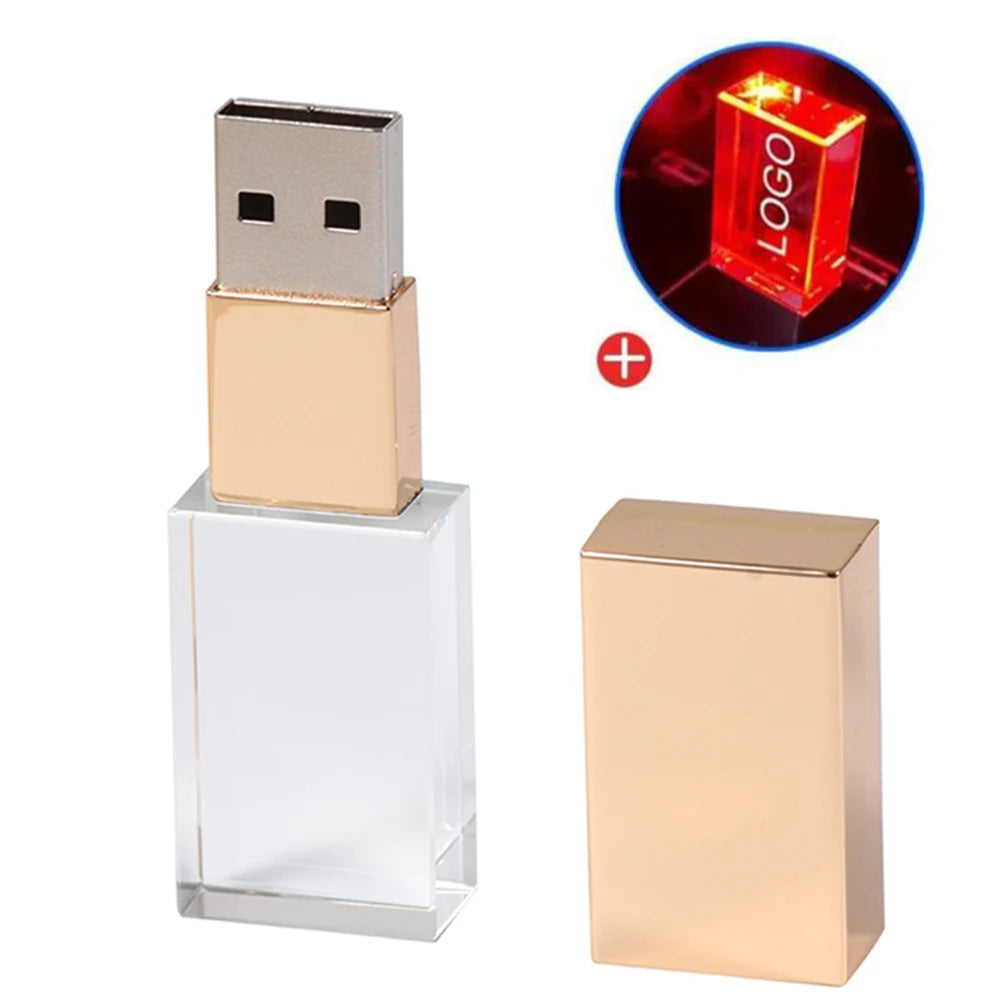 LED Crystal USB Flash Drive Custom Logo Gift 16–128GB | JASTER Crystal USB Flash Drive PRIMED Gold no box 16 GB